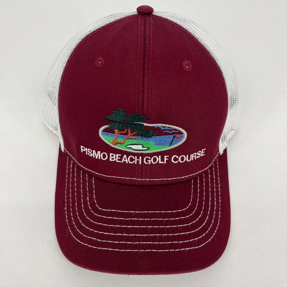 Triangle Sport Pismo Beach Golf Course Trucker Hat Maroon White Snapback